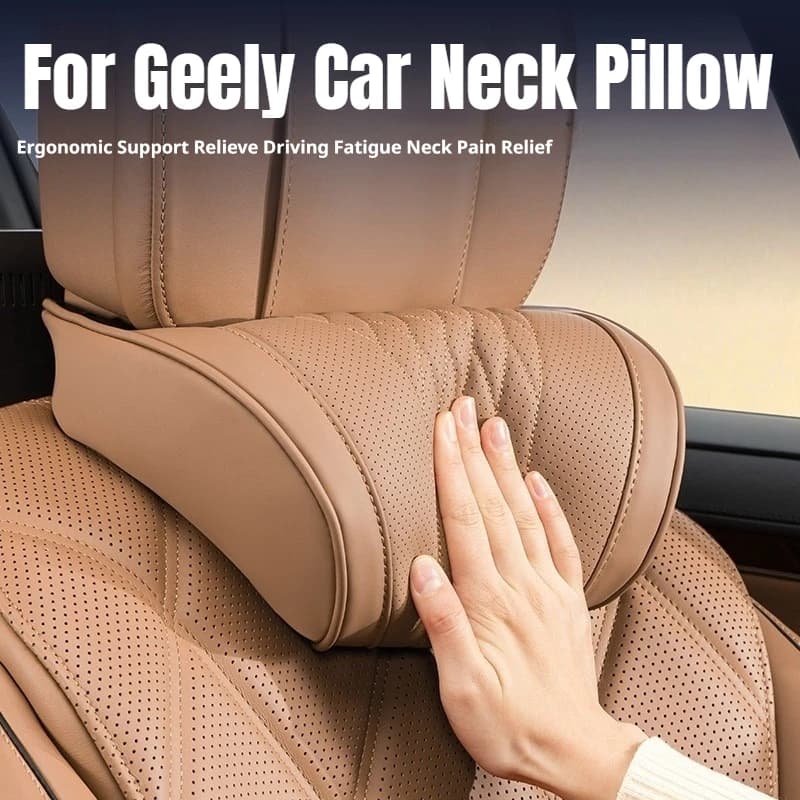 For Geely Luxury Nappa Leather Car Headrest Pillow Fit Okavango Azkarra Monjaro Coolray Tugella EX2 EX5 Latex Car Lumbar Support
