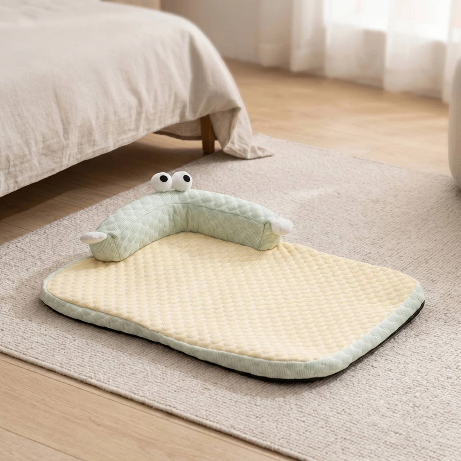 Cooling Mat with Support Pillow Low-Height Quilted Pet Bed with Pillow Support Pillow Pet Bed Cushioned Pad Summer for Pets