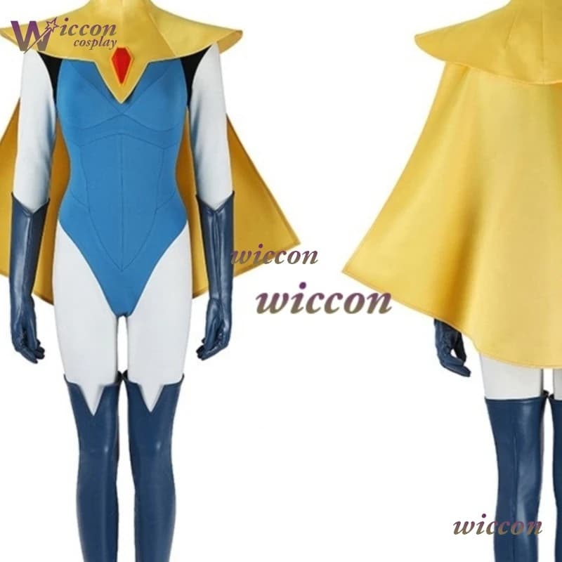 Costume Cosplay Moe Game Diispatch Biondo Set Completo Tuta con Mantello in Spandex Zentai Bodysuit Costume di Halloween per Ragazze e Donne