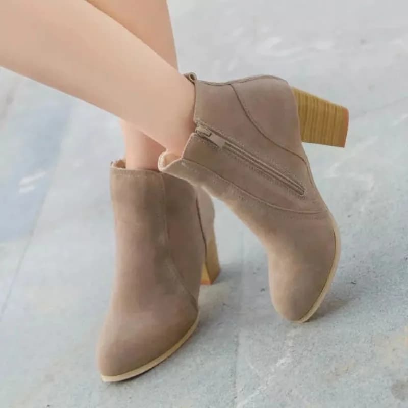 Nuovo tacco quadrato punta tonda tinta unita scarpe da donna eleganti cerniera laterale comodi stivali corti Casual alla moda Zapatos Mujer