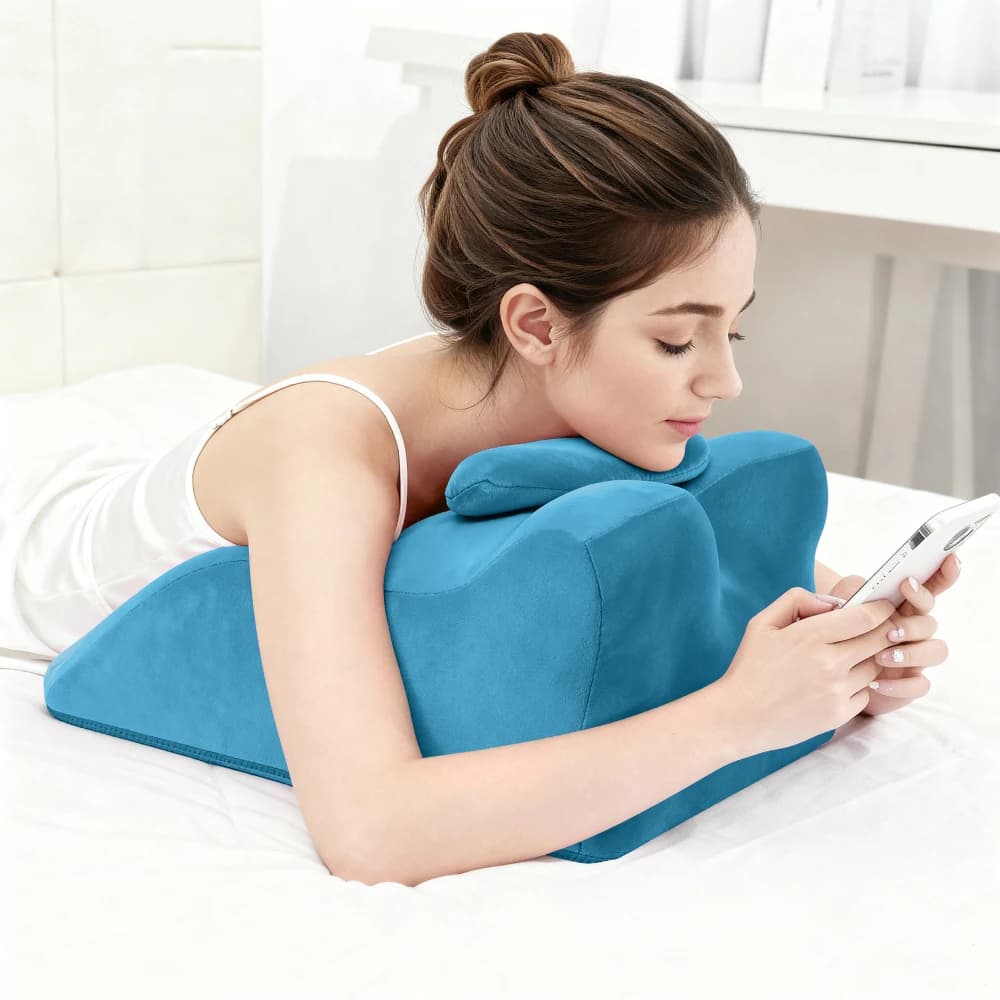 Cuscino Ortopedico Ergonomico per Supporto Posturale della Colonna Vertebrale, Sollievo dal Dolore al Collo e alla Schiena, per Letto, Blu