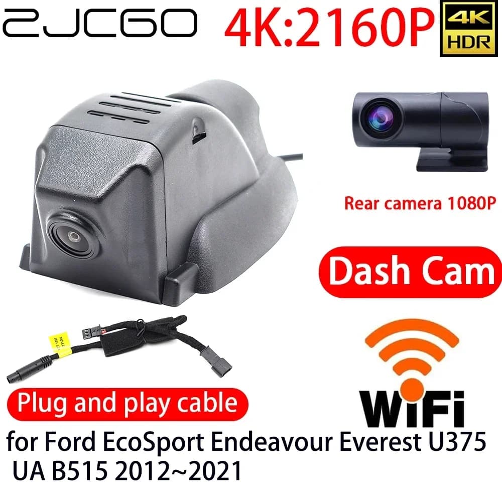 ZJCGO DVR Camera for Car 4K with Wifi, Double Front Camera and Rear, 24h Monitor for Ford EcoSport Endeavour Everest U375 UA B515 2012~2021