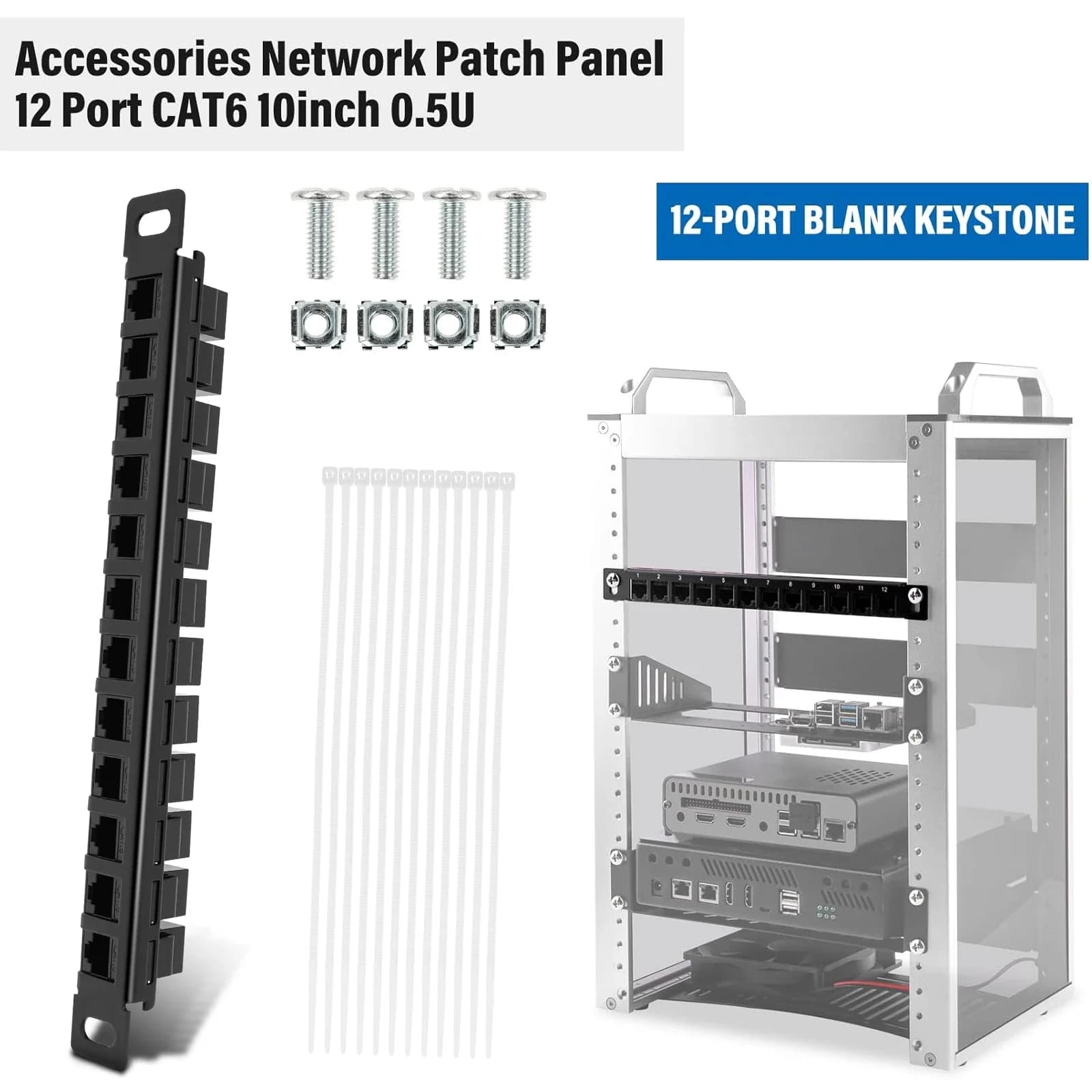 Patch Panel a 12 Porte 10 Pollici 0.5U CAT6 per DeskPi RackMate T1/T0/T2/T1 Plus/T0 Plus e Rack Server da 10 Pollici