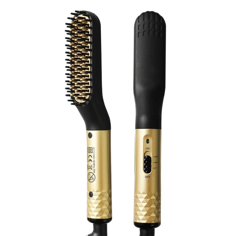 Electric beard comb straight hair brush for men - two-in-one straight hair dryer and curling iron for double-sided hair styling