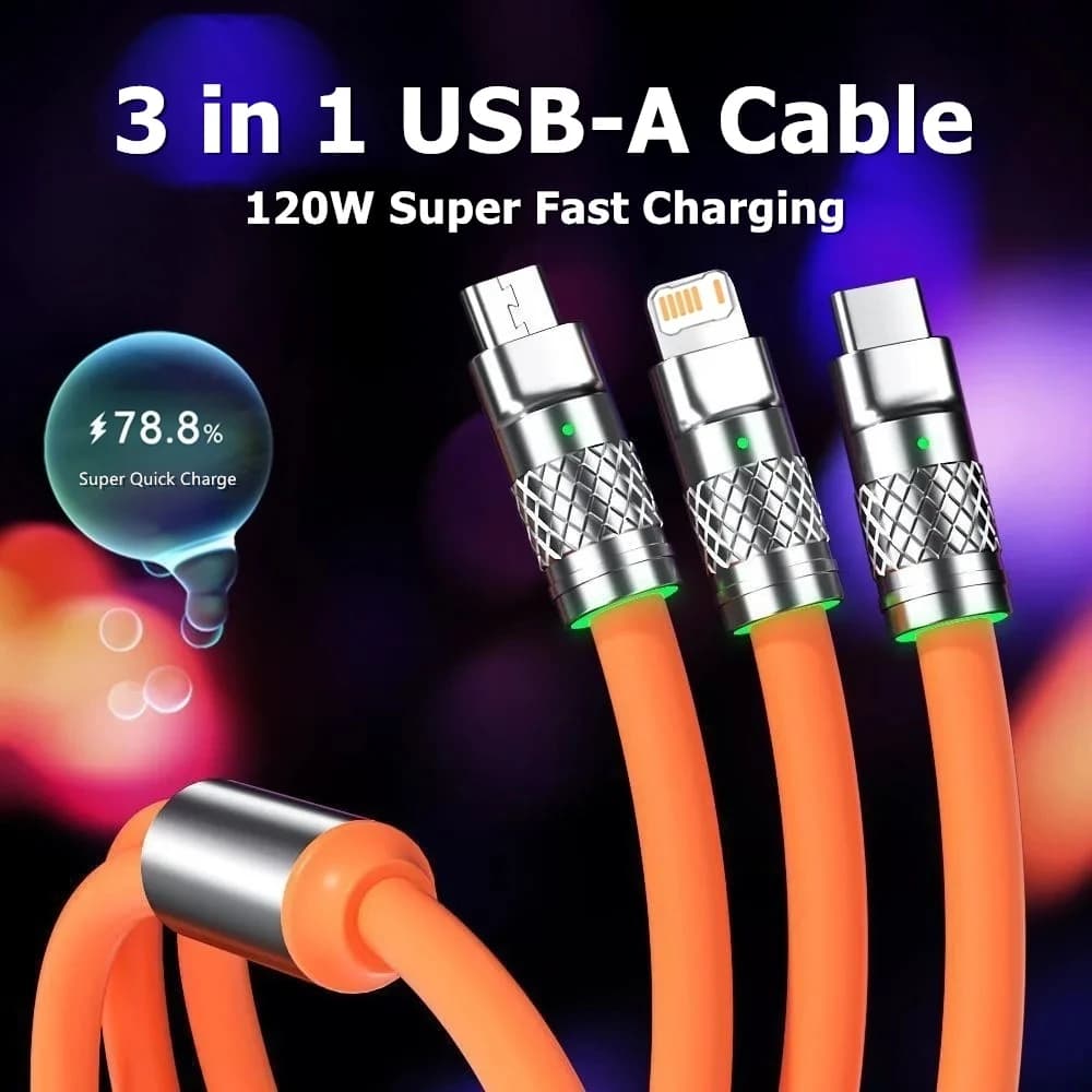 3 in 1 Micro USB Type C Quick Charging Cable For iPhone Samsung Xiaomi Redmi POCO Huawei OPPO VIVO OnePlus Liquid Silicone Cable