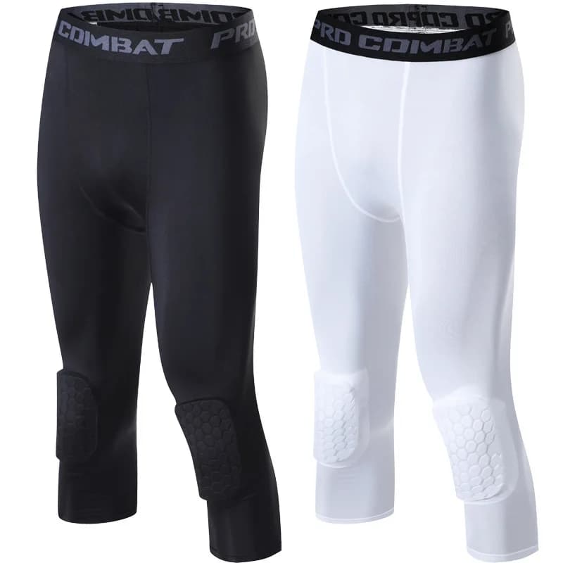 Calzamaglia sportiva da corsa da uomo Pantaloni a compressione con ginocchiera anti-collisione Leggings da allenamento fitness da palestra ad alta elasticità ad asciugatura rapida 3/4