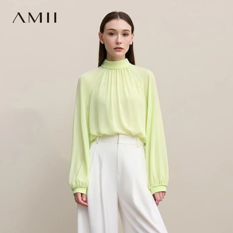 Women's Amii 2026 Spring New Elegant Office Cloth with Chiffon Lupet, Top Largo in Sleeves Raglan Tinta Unita 12641072