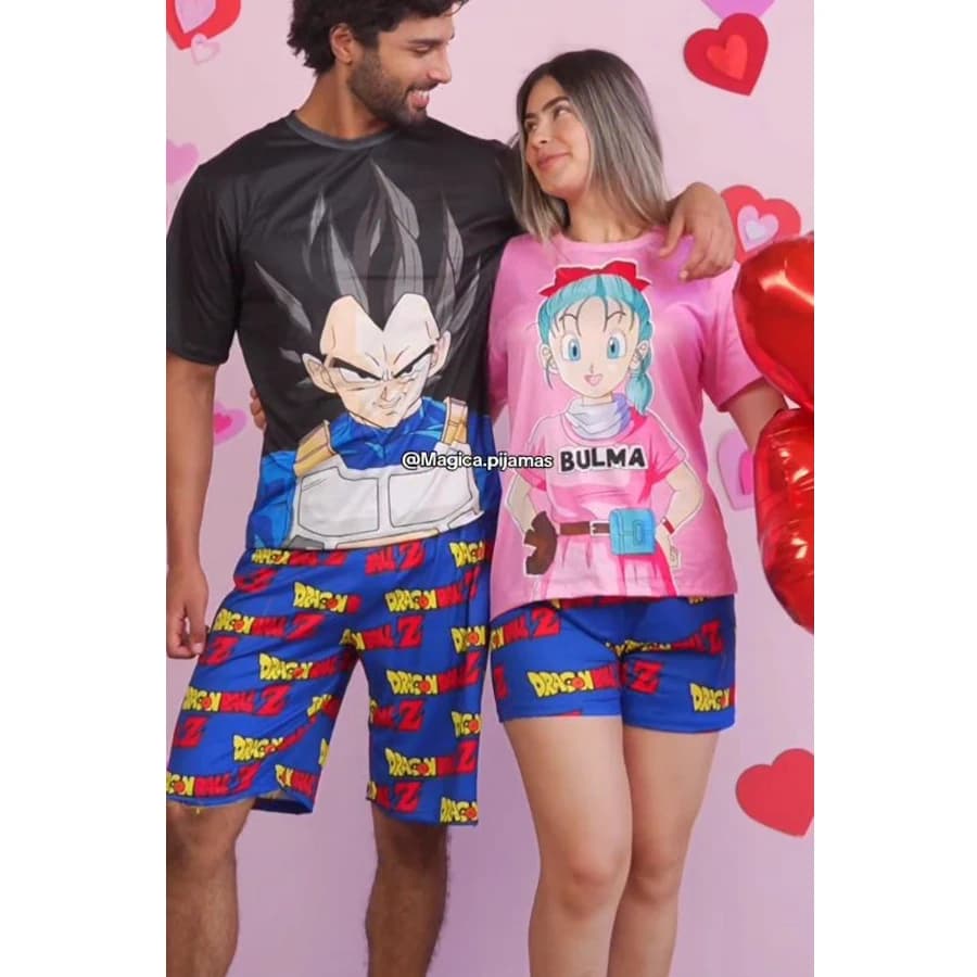 Bandai Bulma & Vegeta Pajama Dragon Ball Z Anime Stampa integrale T-shirt e pantaloncini per adulti e bambini Set estivo ad asciugatura rapida, morbido e leggero