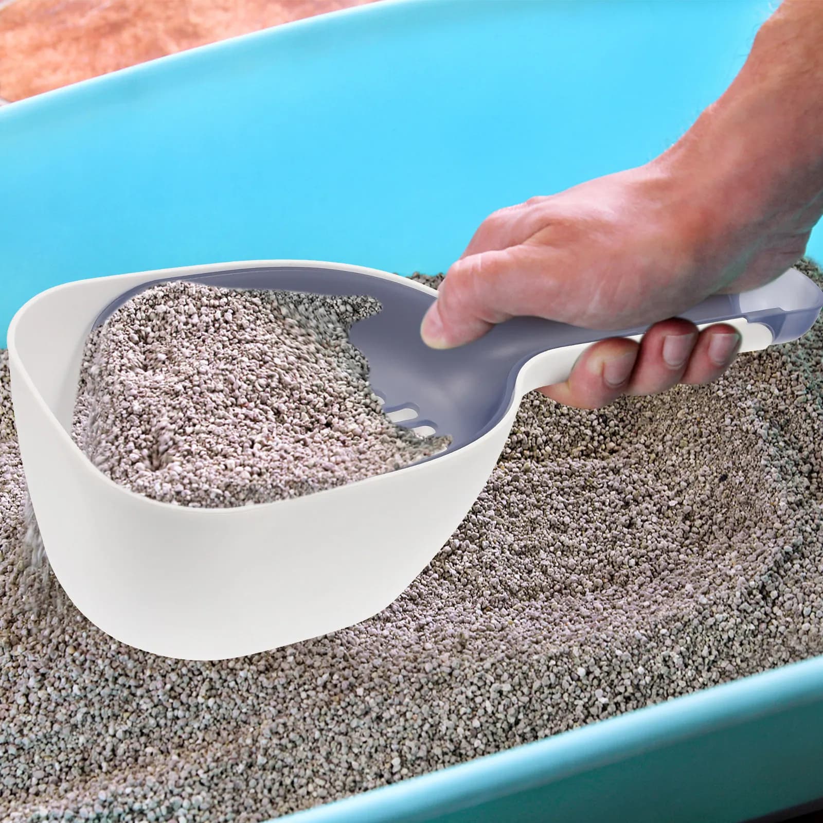 Set di 1 paletta e spazzola ergonomiche in plastica per lettiera per gatti, per la raccolta rapida di escrementi e sabbia, strumento riutilizzabile per la pulizia della lettiera