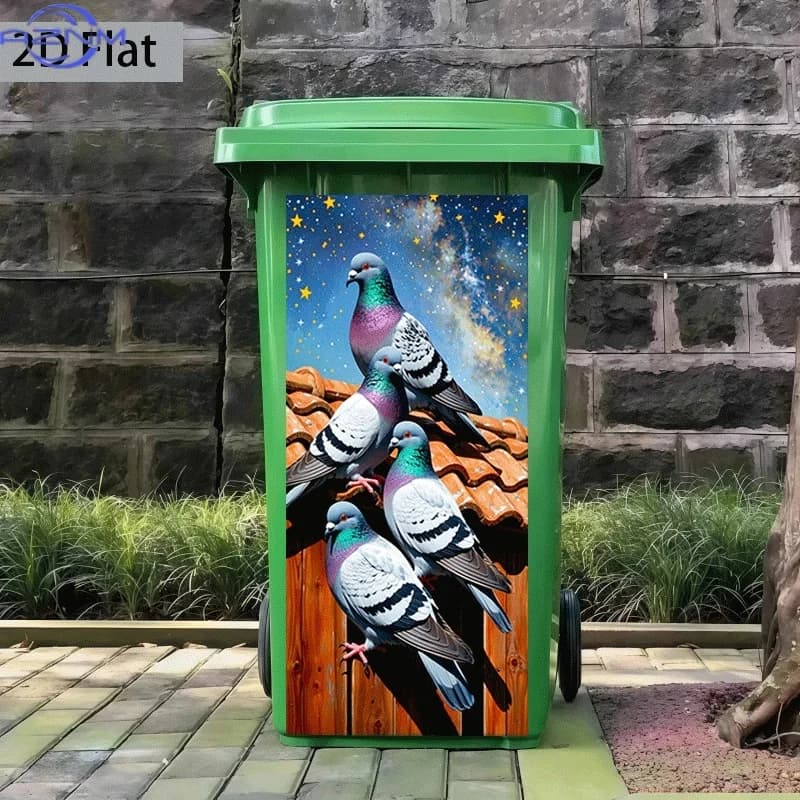 Trash Can Sticker [37 X 82 Cm] Starry Night Pigeon Shadow Nest Theme Design Wall Sticker Self-Adhesive Wallpaper Kitchen Tras