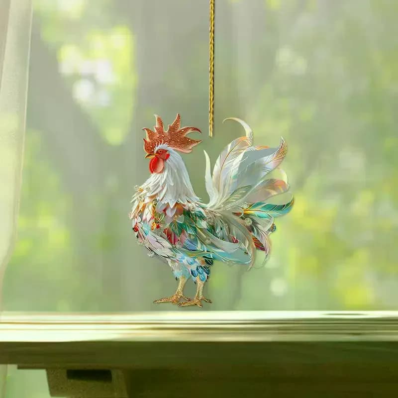 Portachiavi in acrilico con simpatico gallo e design floreale per auto e borsa - Divertente organizer per veicoli e accessori
