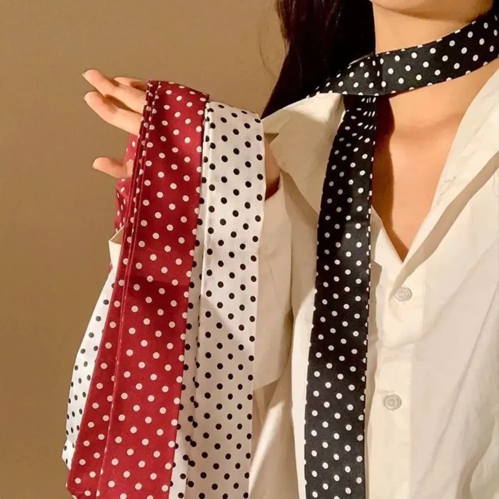 Sciarpa lunga 180 cm con pois, copricollo decorativo in seta, fasce per capelli in chiffon per primavera, estate, autunno, inverno
