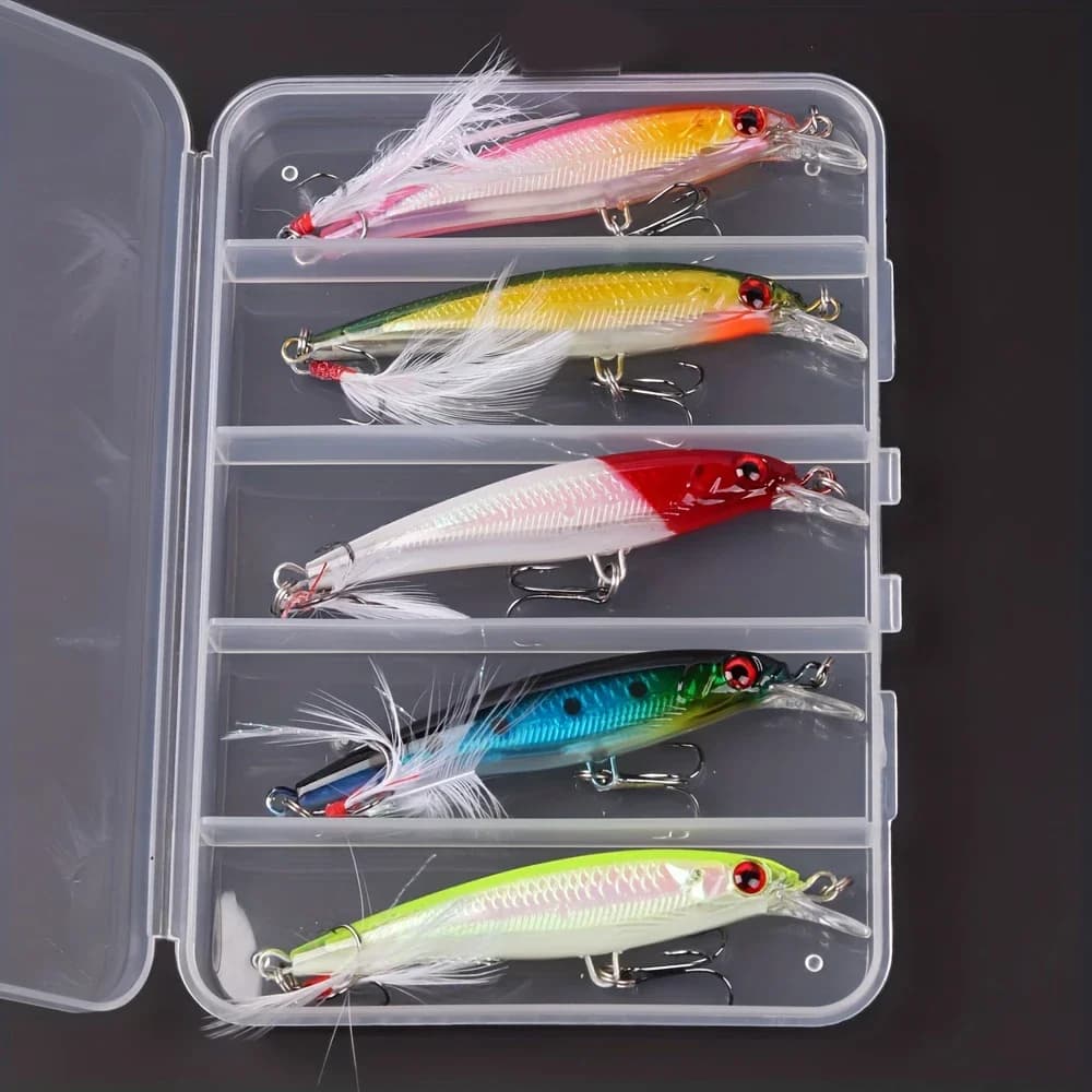 Laser 3D Eyes Bionic Minnow Fishing Lure 5 pieces/box - 13,3 g/6,8 g Hard bait with triple hooks with feathers for better capture