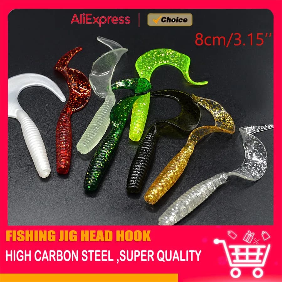 MrLurion 8 cm Soft Grub verme esca con coda, esca finta in silice per attrezzatura da pesca isca carpa attrezzatura