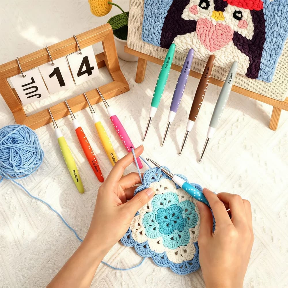 Polka Dot Soft Ergonomic Crochet Hook Set Non-Slip Handle DIY Yarn Craft Tools for Scarf Blanket Crochet Kit for Beginners