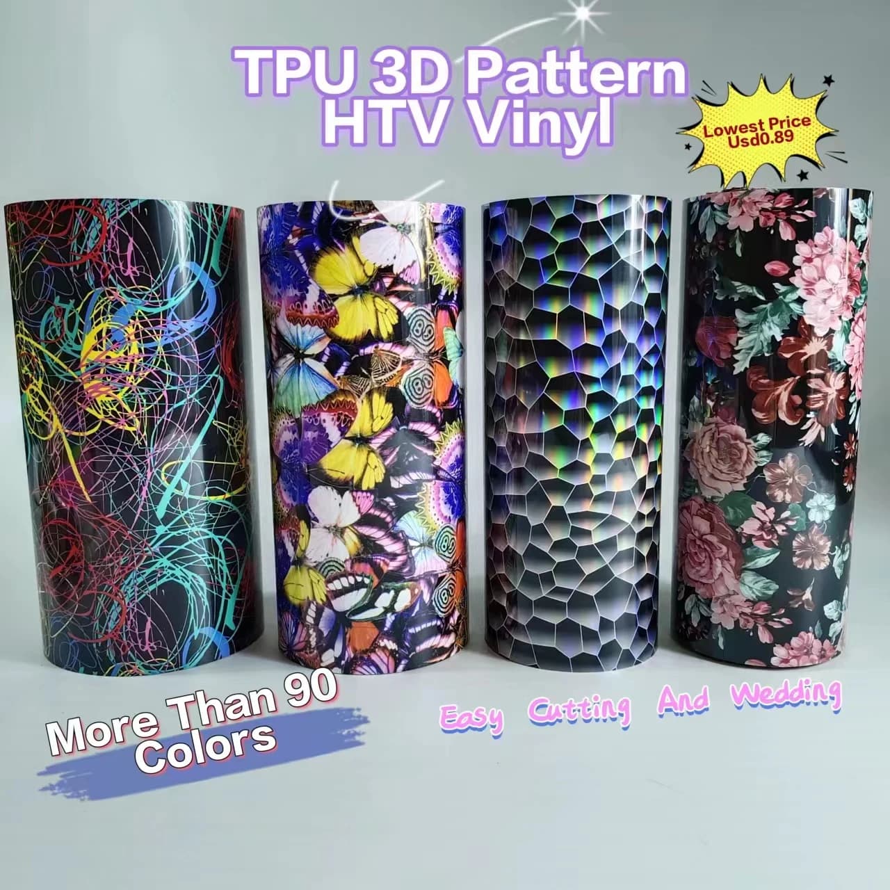 CHEONET HTV - Macchina per stampa a caldo con vinile olografico laser 3D per design di magliette, facile da tagliare e rimuovere il surplus.