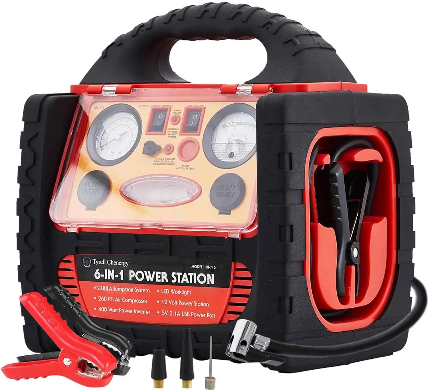 Avviatore d'Emergenza Portatile 2200A con Compressore d'Aria, Power Station e Inverter per Veicoli e Dispositivi