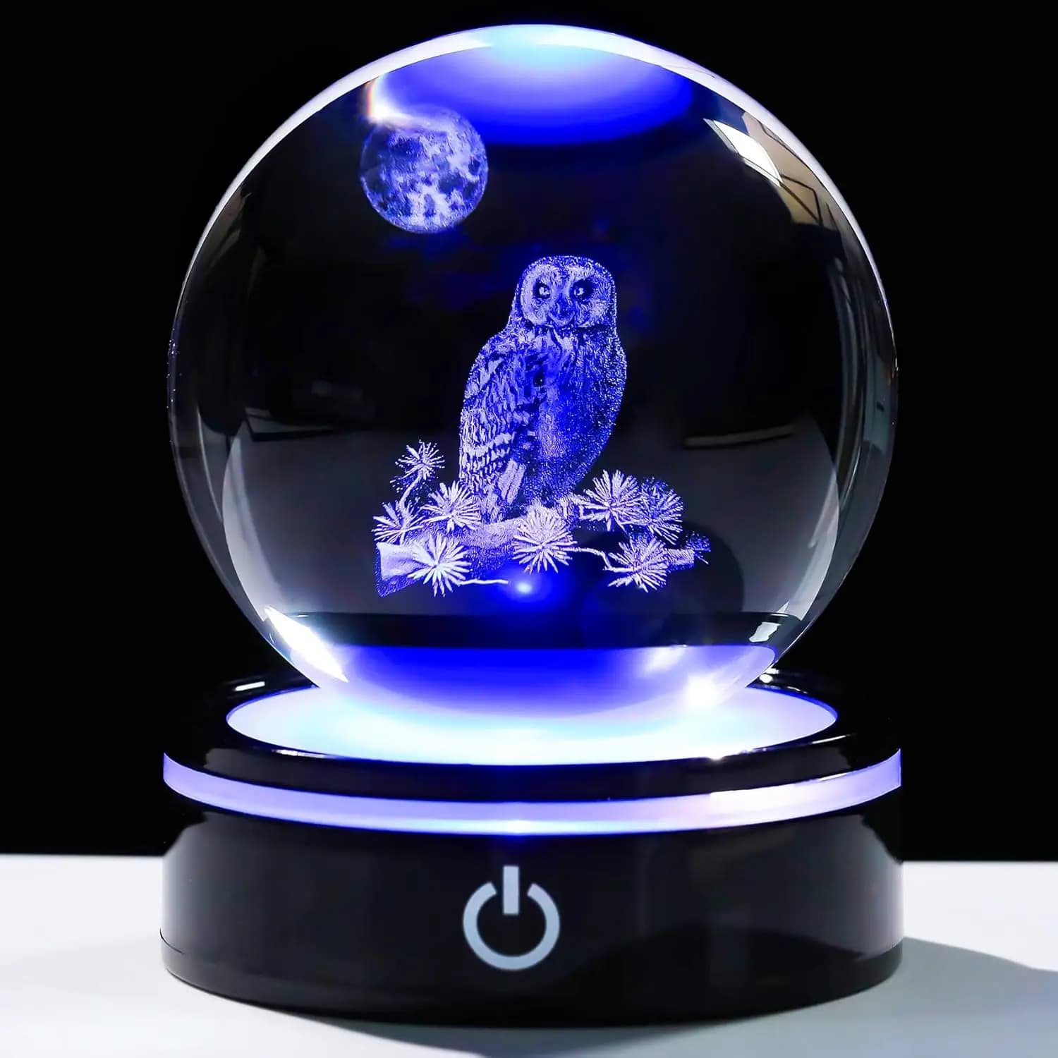 Sfera di vetro modello gufo sfera di cristallo gufo 3D 8 cm con base luminosa colorata Regali per donne uomini amanti sul compleanno di Natale