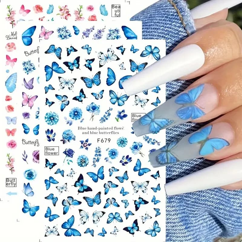 6 adesivi per nail art con design a farfalla primaverile, decalcomanie autoadesive per nail art con design a fiori primaverili per la decorazione di nail art