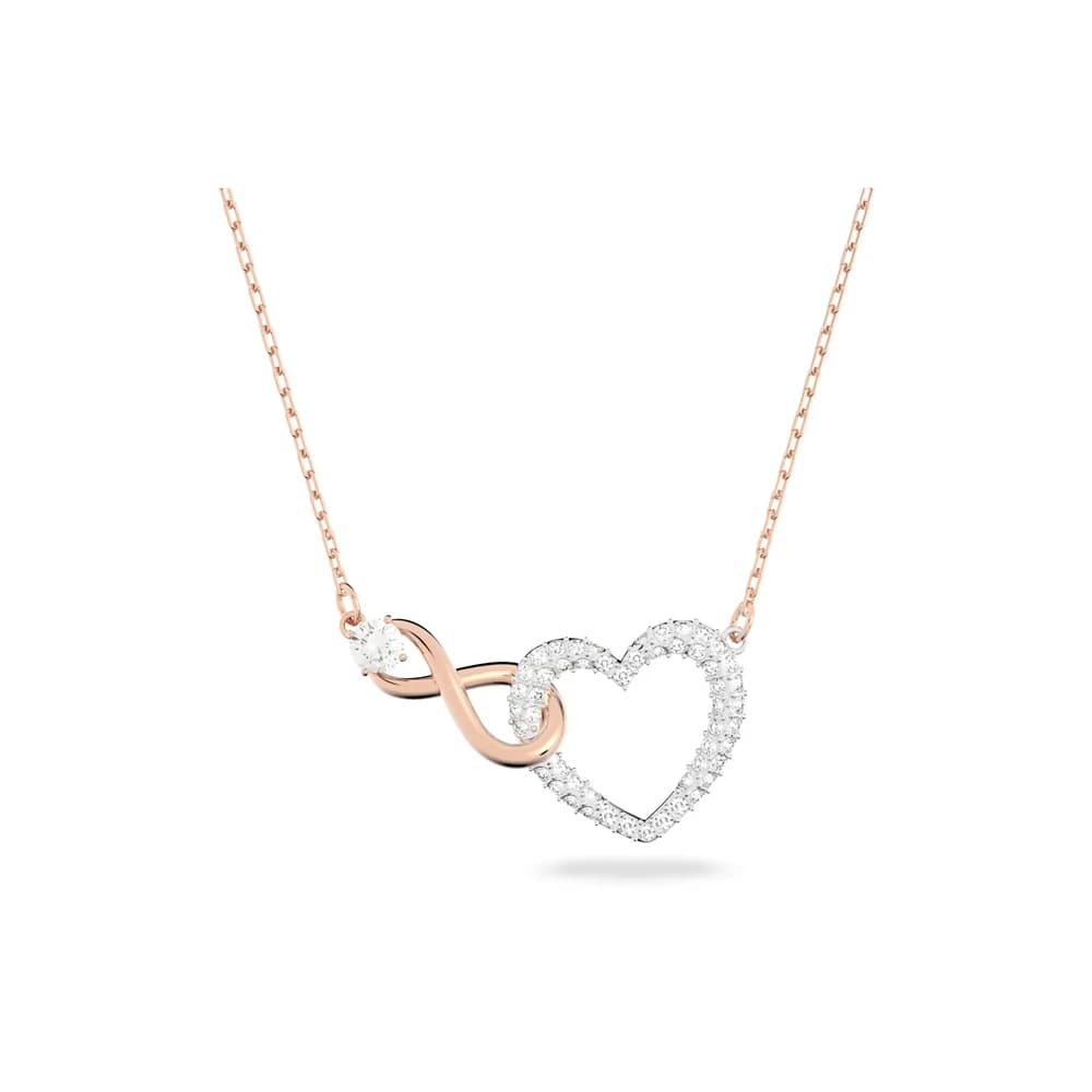 Collana con Ciondolo a Forma di Infinito e Cuore in Tono Oro Rosa