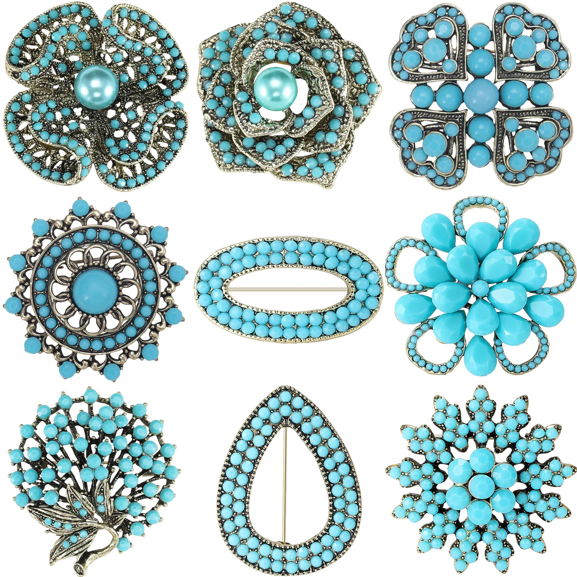 Spille con fiori turchesi per donne unisex stile tibetano turco blu distintivo spille banchetti festa zaino regali accessori di gioielli