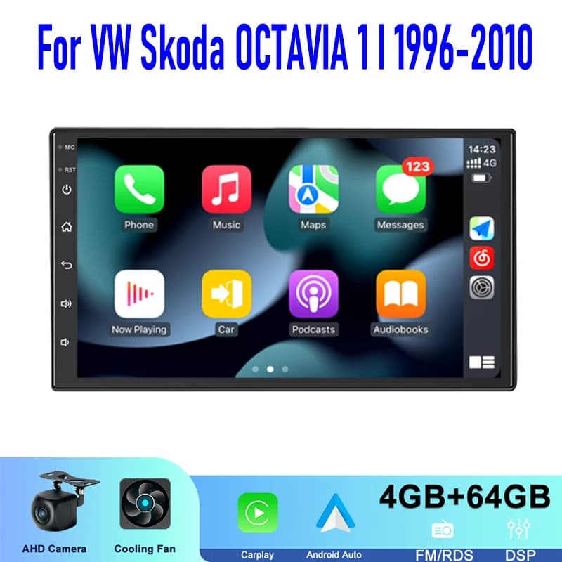 Autoradio 4-64GB 7" per VW Skoda OCTAVIA 1 I 1996-2010 con Apple Carplay Wireless, Android 13, GPS, WIFI e Telecamera
