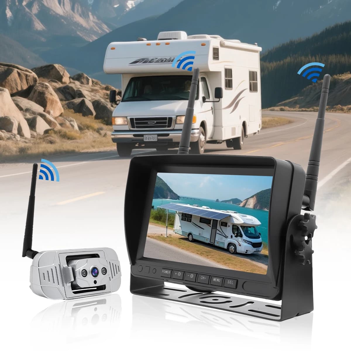Telecamera di Retromarcia Wireless AHD 7" con Visione Notturna per Monitoraggio Video e Sicurezza di Camper e Motorhome