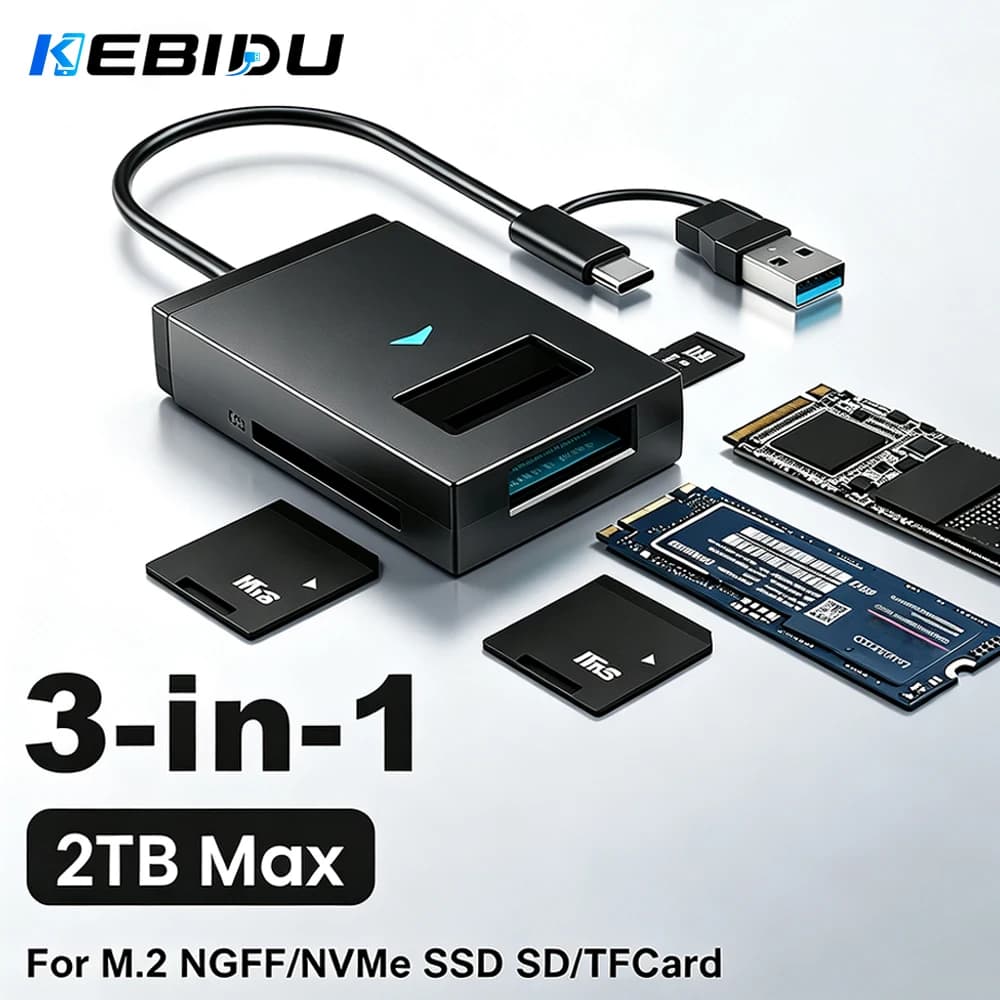 KEBIDU USB3.1 M.2 SSD External Enclosure 10Gbps Direct Insert Adapter NVME NGFF SATA Converter With SD TF Card Reader