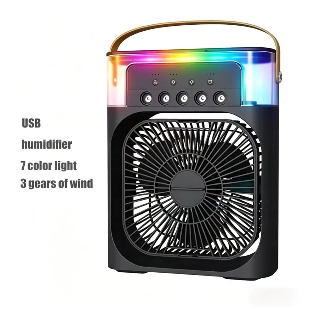Nuovo Ventilatore 3 in 1 Nero, Condizionatore d'Aria Domestico Mini, Raffreddatore d'Aria con Luce Notturna LED, Umidificatore Portatile, Ventilatore Regolabile per Ufficio