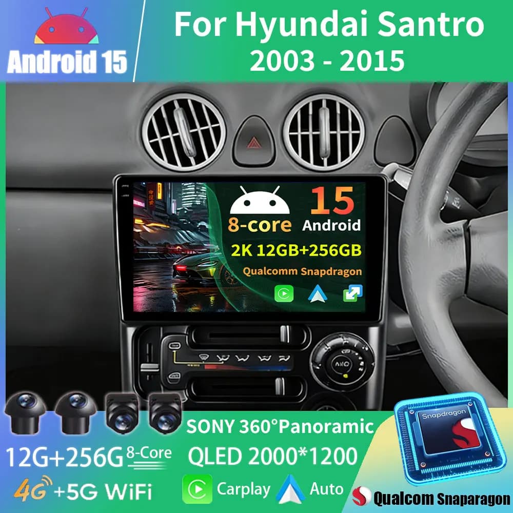 Autoradio Android 15 per Hyundai Santro 2003-2015 con Carplay Wireless, Stereo Multimediale 2Din, Lettore Video e Navigazione 8 CORE