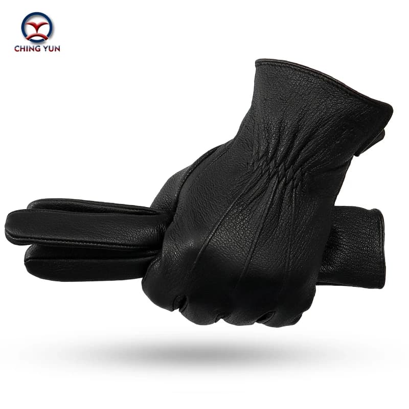 Winter Men's Deer Skin Gloves 70% Wool Thickened Warm Soft Touch for Cold Weather Protection