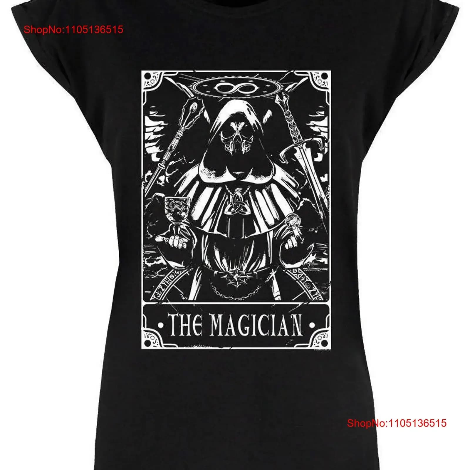 The Magician Tarot Card Maglietta nera da donna Gotica soprannaturale mortale vintage lavata leggermente unisex homme