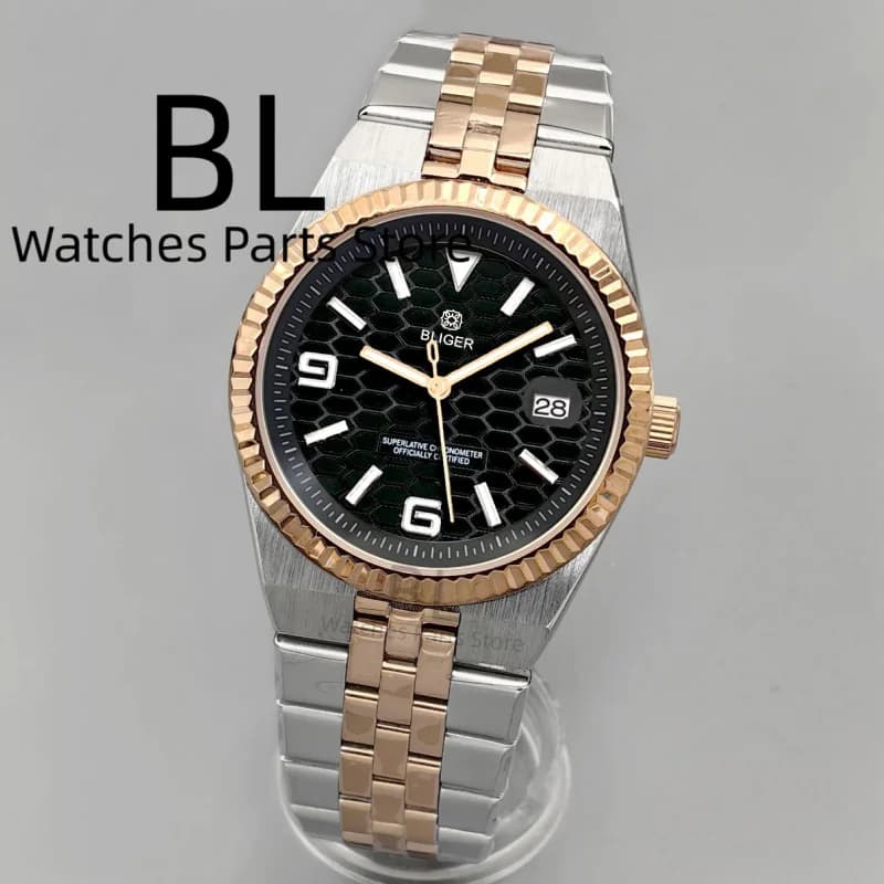 BLIGER 36mm40mm Luxury Two Tone Rose Black NH35 Honeycomb Homage Mechanical Wristwatches For Men Sapphire Stainless Steel Watch