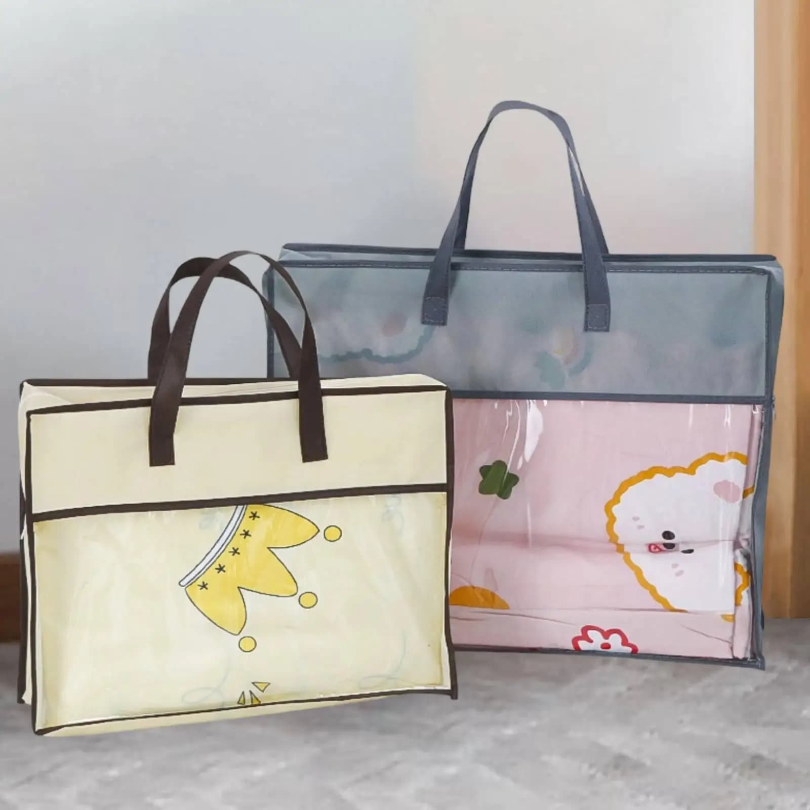 Comforter Storage Bag Clothes Storage Bin Zippered Travel Pillow Organizer with