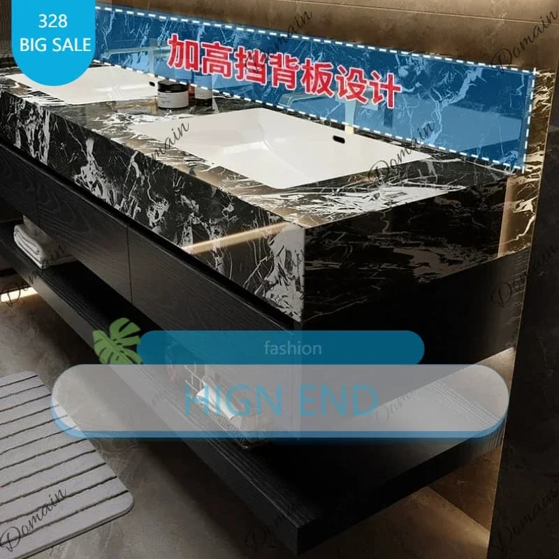 ZpO Luxury Hotel-Style Bathroom Vanity With Double Sinks Premium Marble Slab Integrated Basin & Oak Wood Cabinet Bathroom Fur