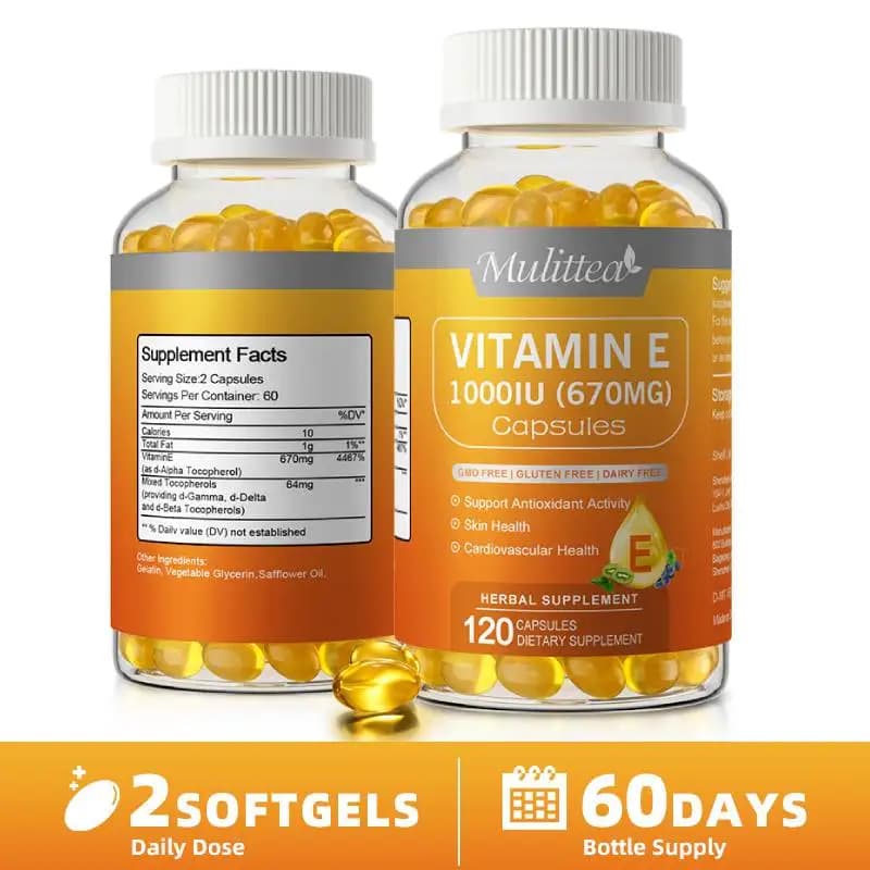 Vitamin E Mulittea 670 mg antioxidant supplement (1000 UI), supports the immune system and nutritional supplements for face skin