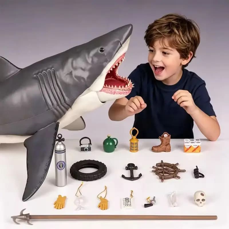 NECA Jaws Squalo Bianco Gigante Action Figure 12 Pollici 50° Anniversario del Film Deluxe con Molteplici Accessori Modello Realistico da Collezione