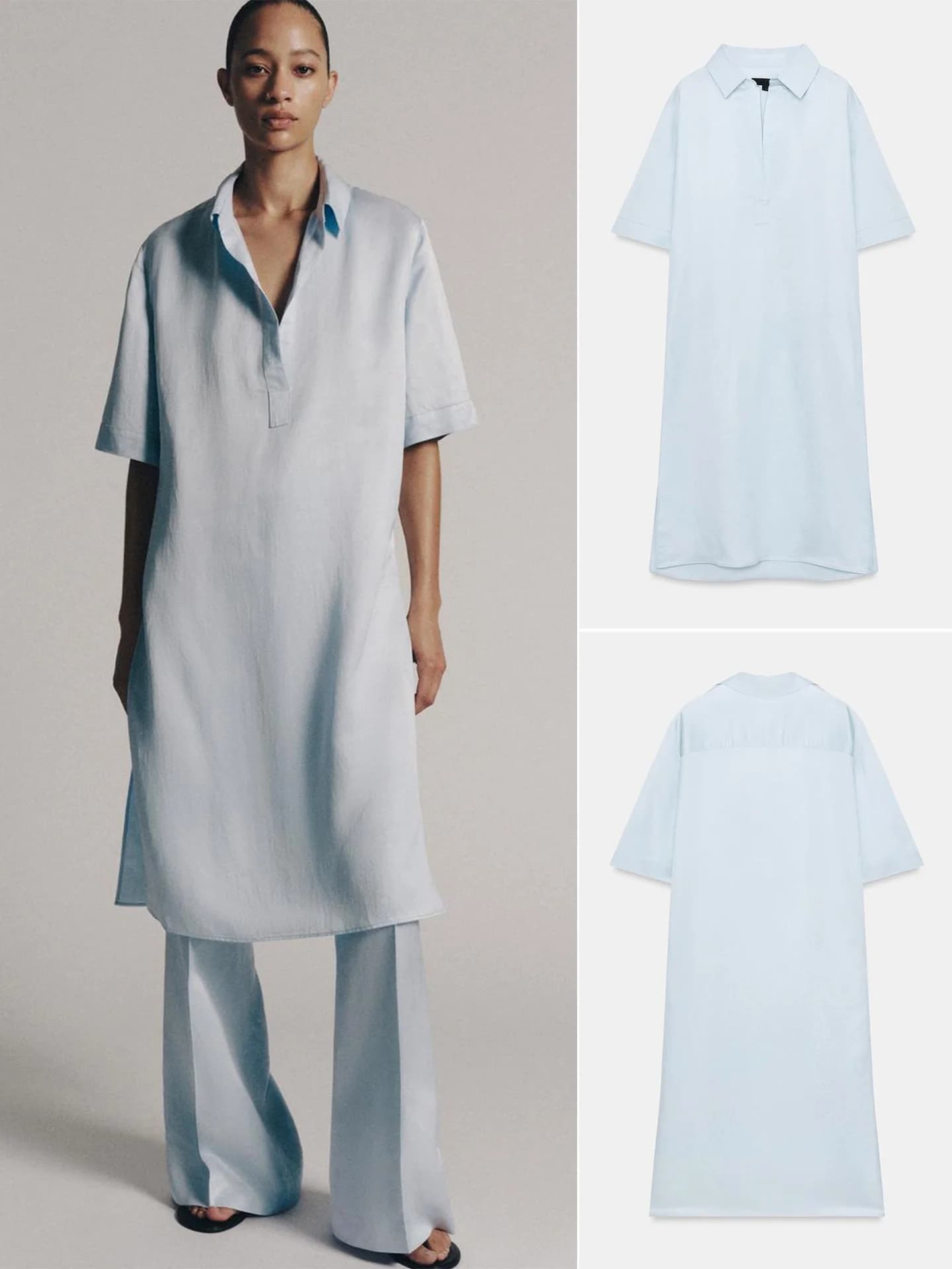 Summer New Women's Shirt Long Dress Style Short Sleeve Straight Hem Side Slit French Style Polyester Fiber Skin-friendly Brea...