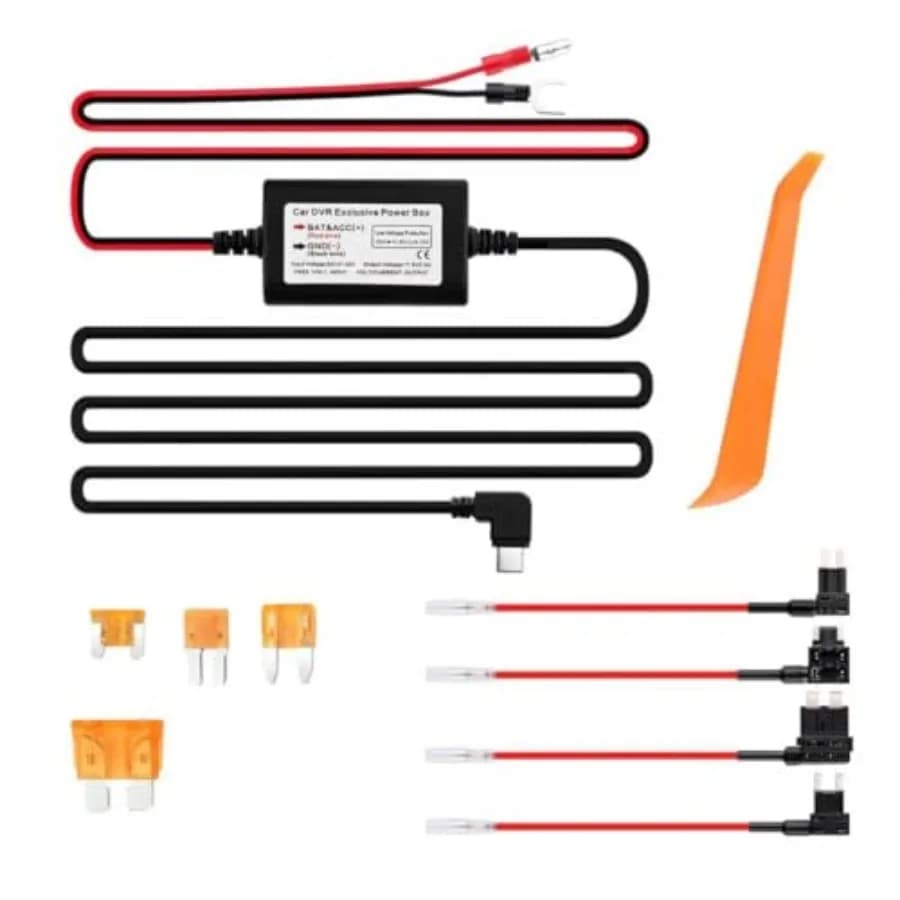 Kit di Cablaggio per Dash Cam da 9,68 Piedi, USB C12V-30V a 5V, con Protezione da Bassa Tensione per Telecamere da Auto
