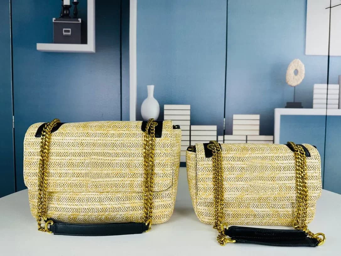 Borsa a Spalla Niki Lafite in Vera Pelle con Intreccio in Paglia, Borsa di Design Fatta a Mano, Borsa di Lusso da Donna