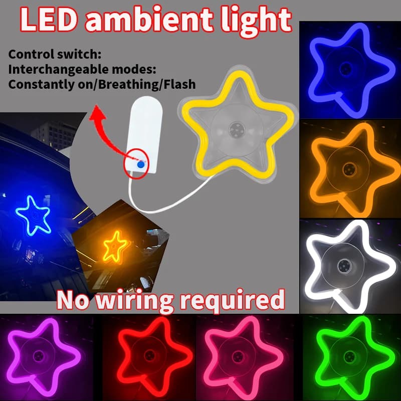 Luci per finestre a LED per auto, luci d'atmosfera scintillanti a forma di stella, luci al neon, illuminazione per interni auto, decorazione per finestre, luci ambientali