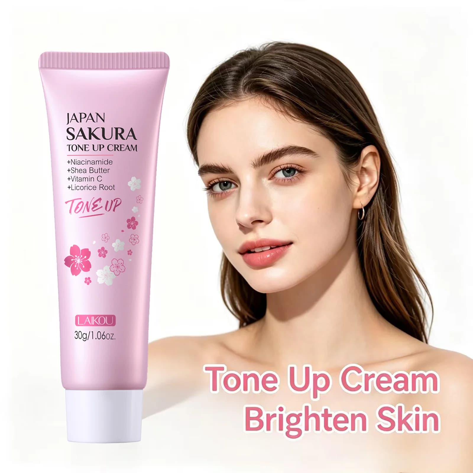 LAIKOU Cherry Blossom Suyan Cream Moisturizing Lazy Face Cream Tone up Brighten Skin Care Products Waterproof Sweatproof 30g