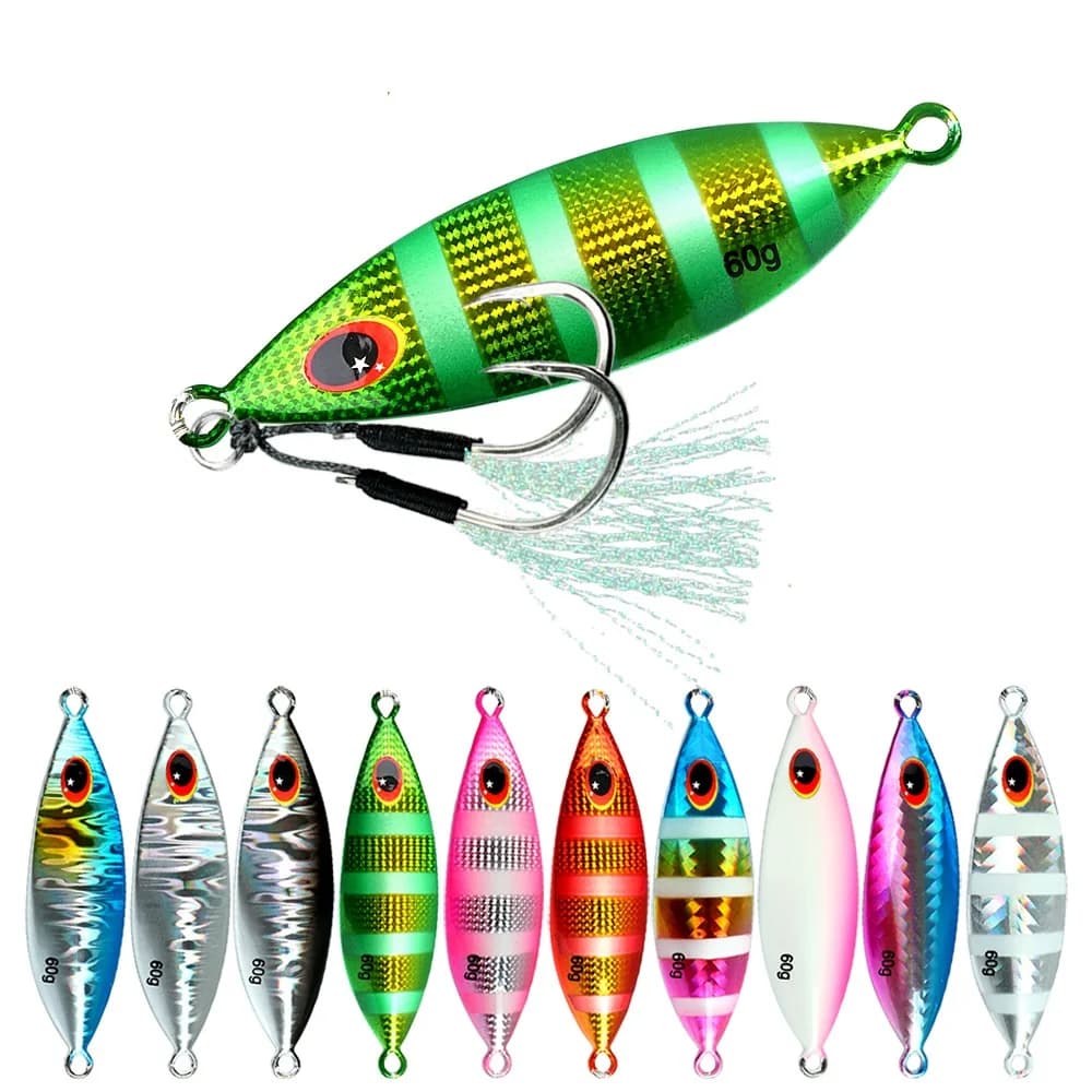 Micro Jigging Passo Lento Richiamo Verticale 10g 20g 30g 40g 60g Esca Dura Jig Shore Lento Metal Jig Lure per Attrezzatura da Pesca per Spigola