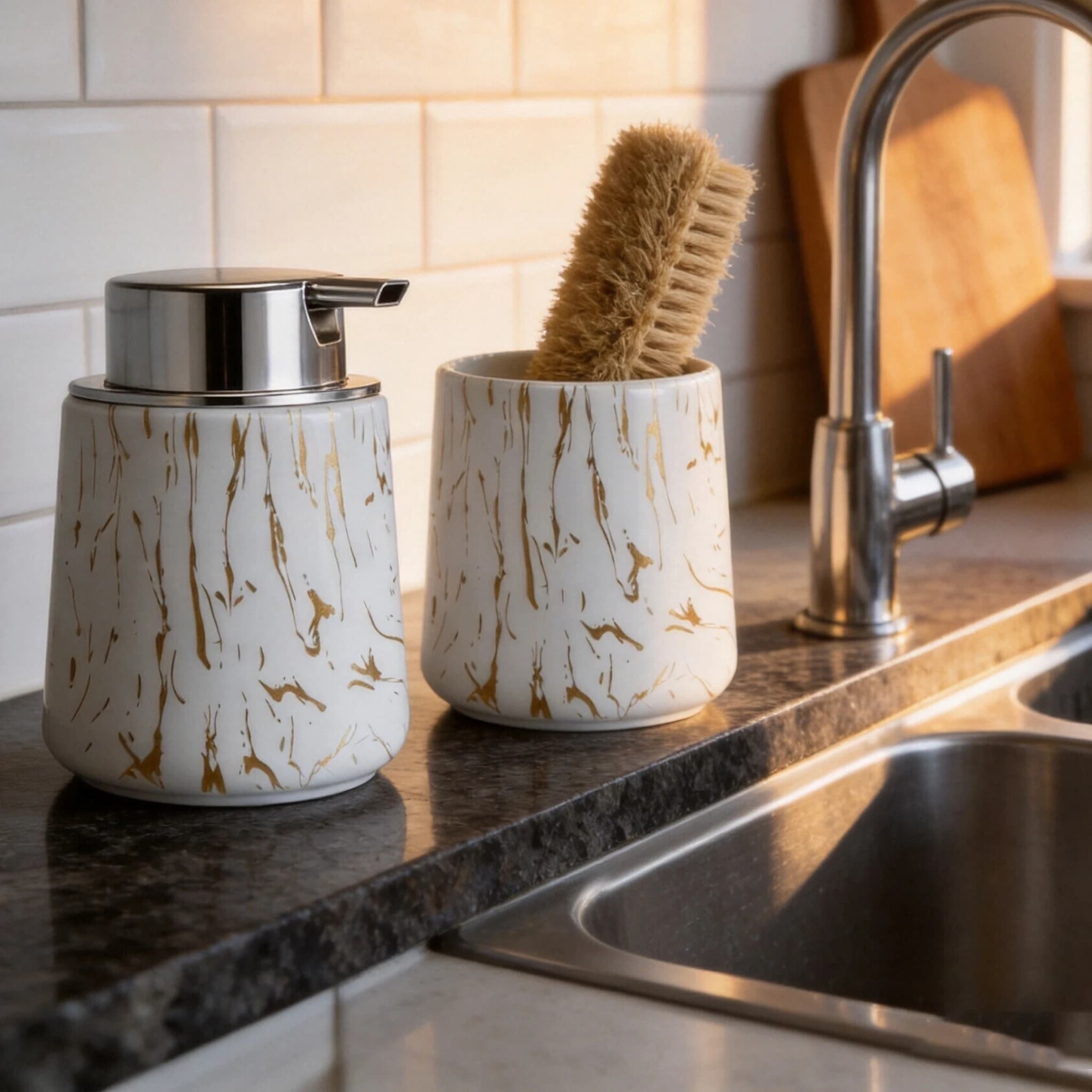 Bathroom Soap Dispenser and Toothbrush Holder, Kitchen Dish Soap Dispenser & Organizer Cup, Elegant Dispenser for Home Decor