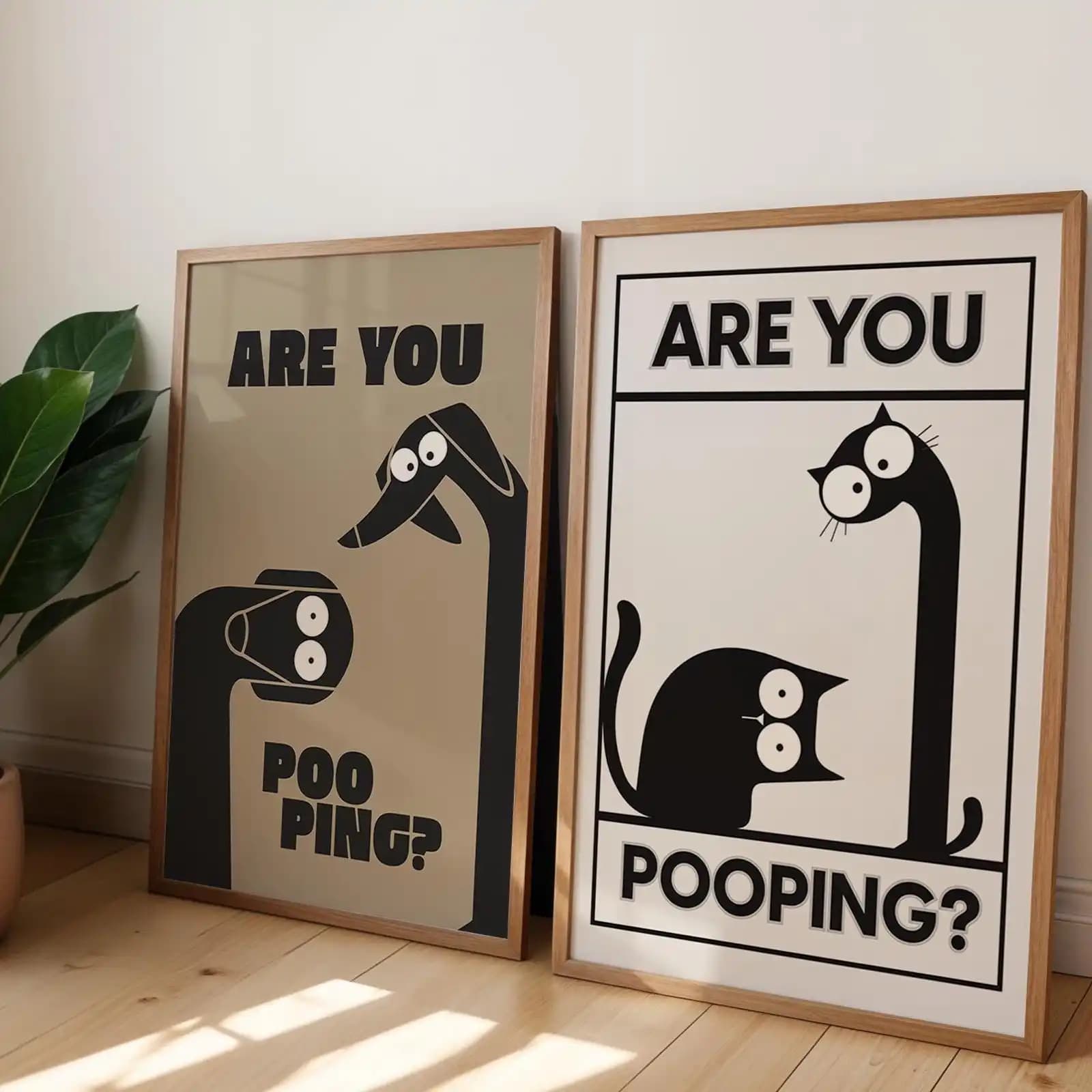 Funny Cat And Dog Bathroom Poster: "Are You Pooping?", Humorous Toilet Decoration, Wall Art, Bathroom Decoration.