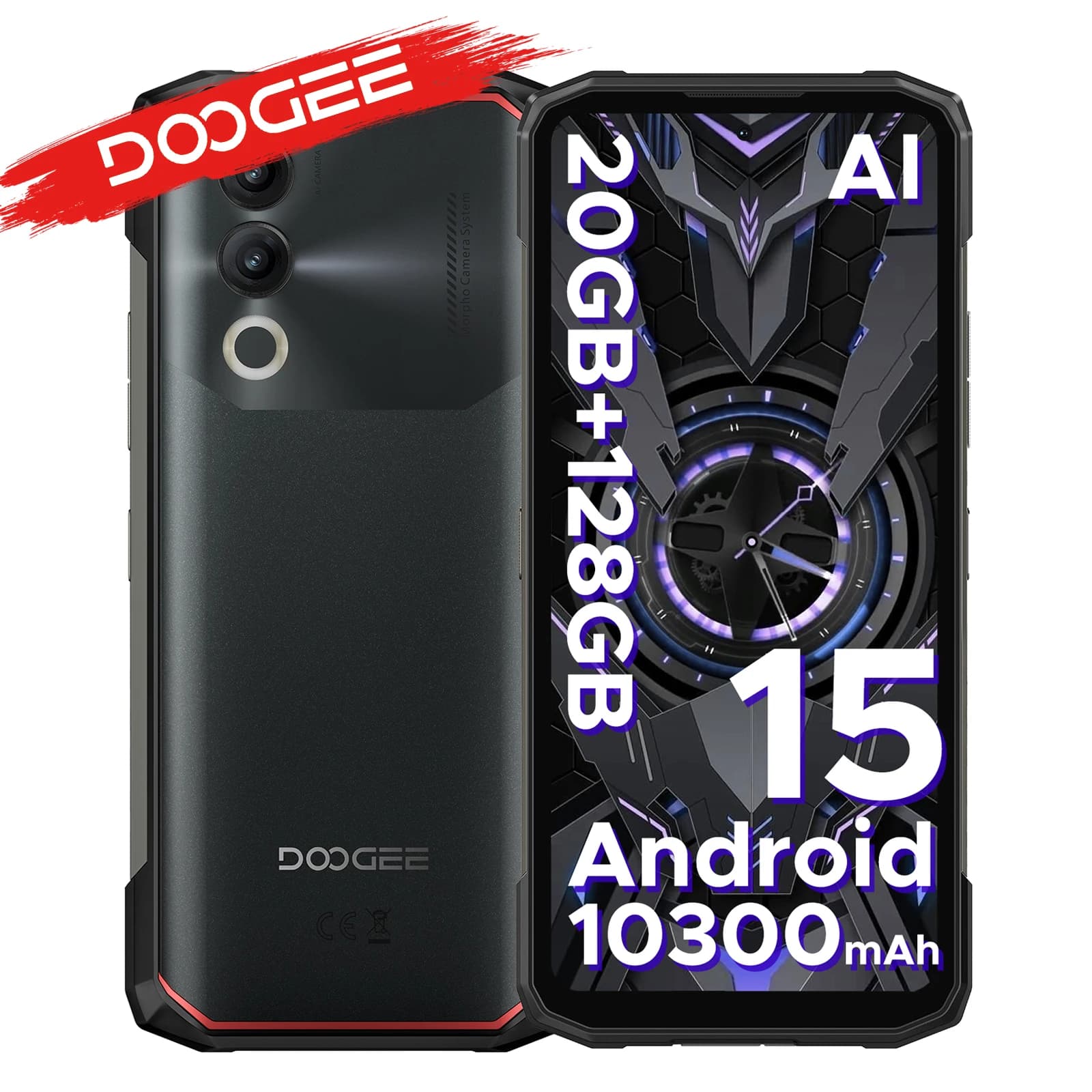 DOOGEE Blade20 Telefono Rugged con Gemini AI, Schermo da 6.6'', Batteria da 10300mAh, 20GB(4+16) 128GB, Android 15, Fotocamera AI da 16MP, NFC, Smartphone