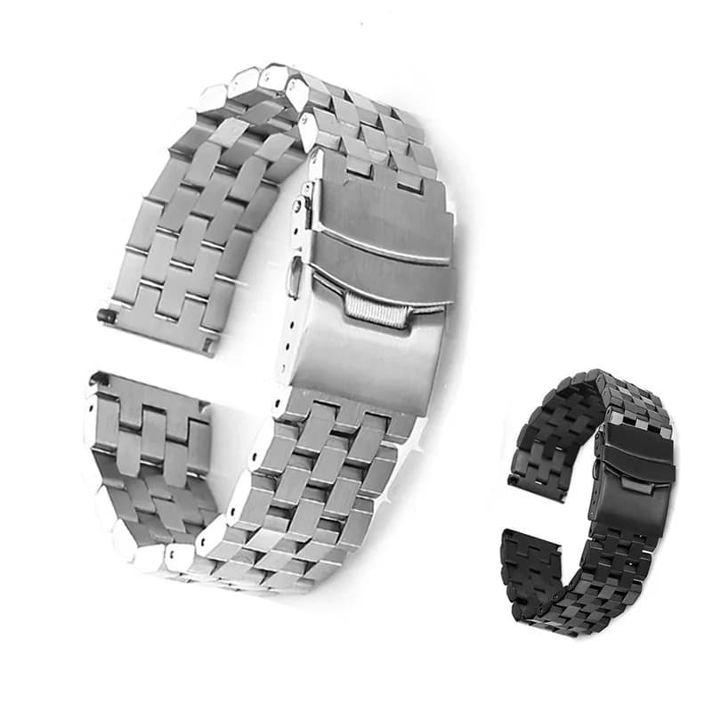 1 cinturino per orologio in acciaio inossidabile con cinque perle, solido, robusto, resistente all'usura, spazzolato, bracciale trapezoidale satinato