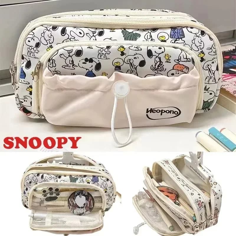 Astuccio Snoopy Astuccio multistrato in tela con coulisse Astuccio per penne Kawaii Cartoon Borsa per cancelleria Materiale scolastico per studenti Regali