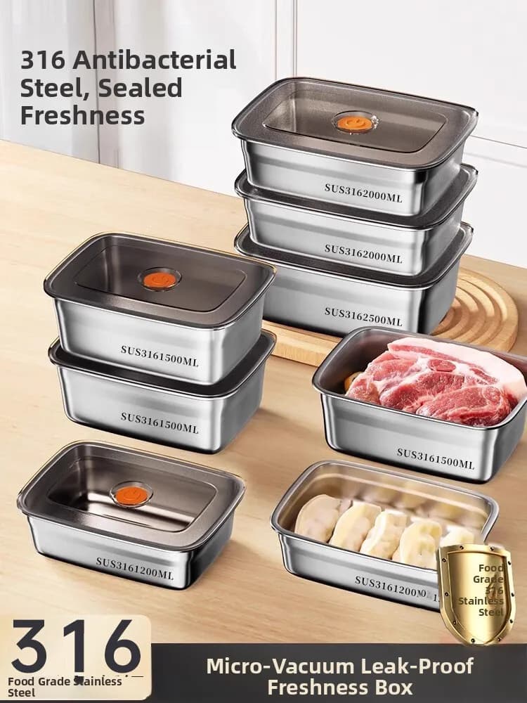 Contenitore per Alimenti in Acciaio Inox, Scatola per Conservazione, Lunch Box con Coperchio per Frutta e Verdura, Contenitore Multiuso