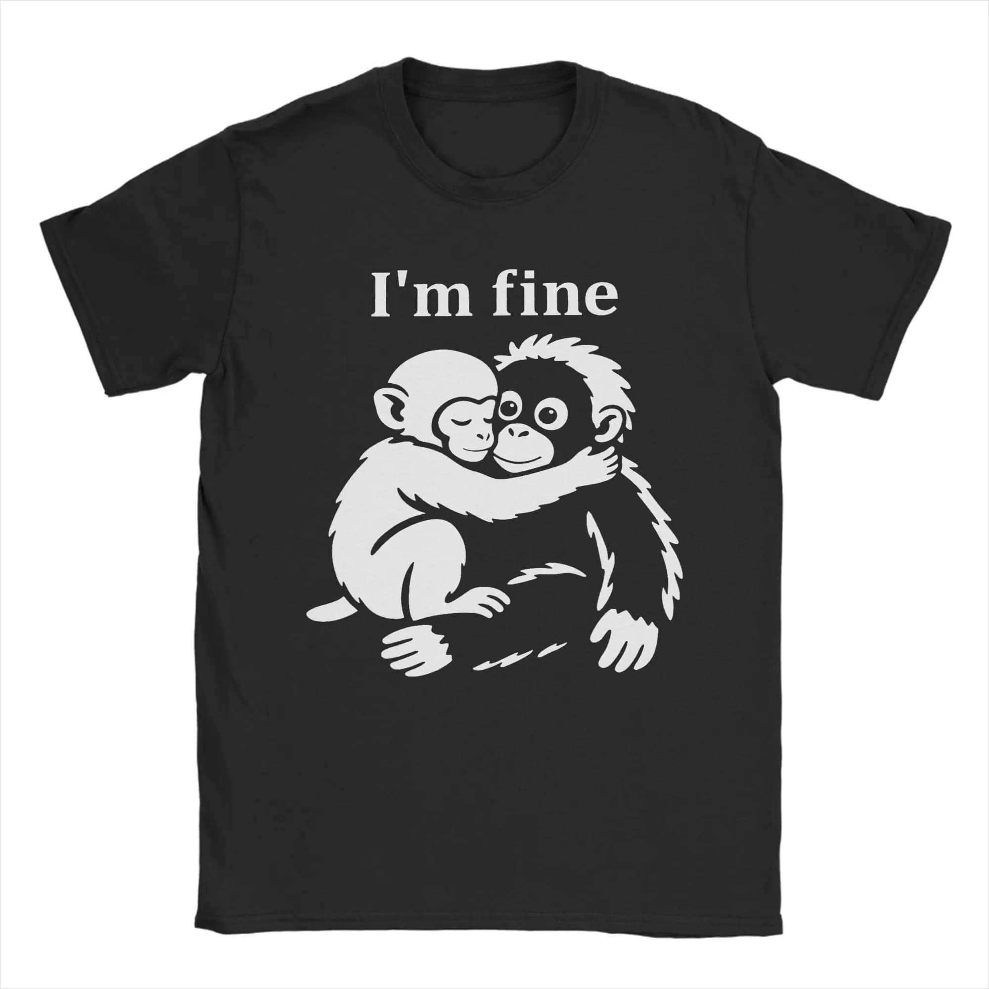 Maglietta Sad Monkey Punch con un giocattolo arancione I'm Fine in cotone 100% per uomo, t-shirt vintage estiva con girocollo, maglietta Harajuku.